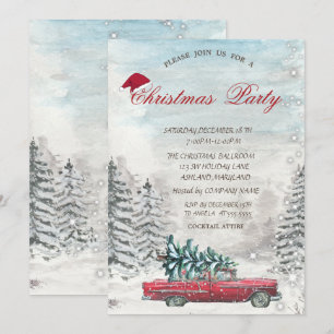 Red Truck Pine Tree Forest Christmas  Invitation