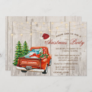Red Truck Pine Tree,Lights Wood Christmas Party Invitation