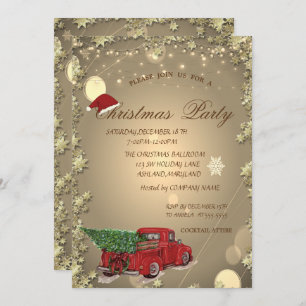 Red Truck Pine Tree,Santa Hat Christmas Party Invitation