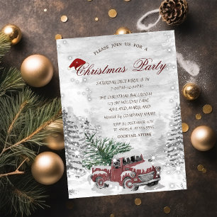 Red Truck Pine Tree Snow Forest Christmas Invitation