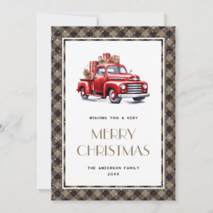 Red Truck Plaid Merry Christmas Card