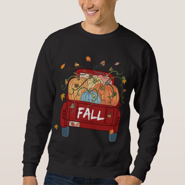 Red Truck Pumpkin Autumn Fall Thanksgiving day Gif Sweatshirt (Front)
