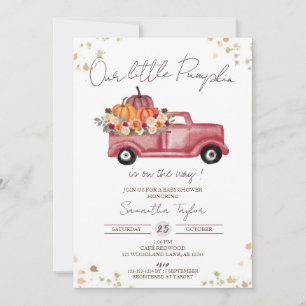 Red Truck, Pumpkin Baby Shower, Fall Pink Floral Invitation