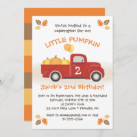 Red Truck Pumpkins Leaves Fall Birthday Boy Party