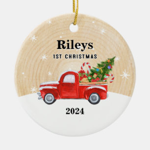  Red Truck Rustic 1st Christmas Ceramic Ornament