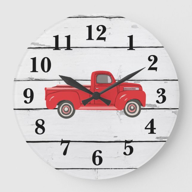 Red Truck Rustic Shiplap Large Clock (Front)