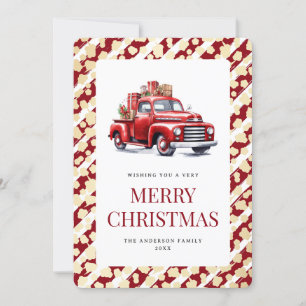 Red Truck Stripes Stars Merry Christmas Holiday Card
