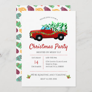 Red Truck, Tree, And Lights Christmas Invitation
