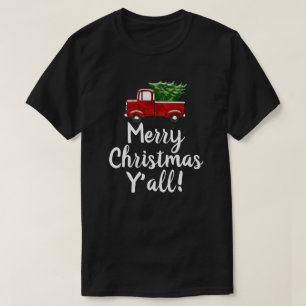Red Truck Tree Merry Christmas Yall Funny Country T-Shirt