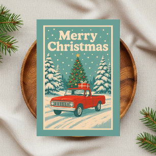 Red Truck Vintage Christmas Holiday Card
