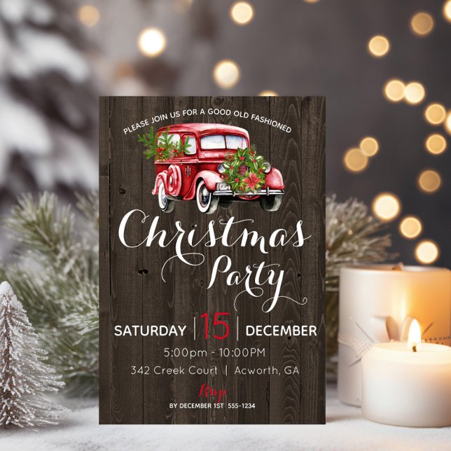Red Truck Vintage Christmas Party Invitation (Creator Uploaded)