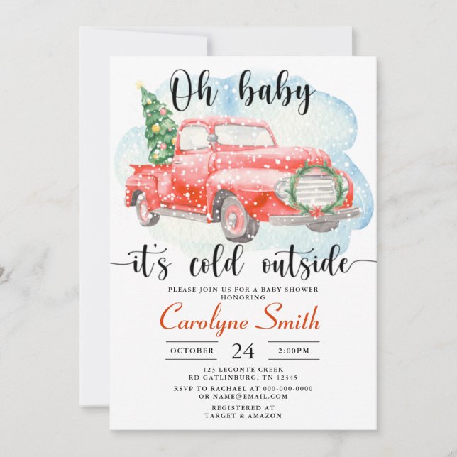 Red Truck Winter Baby Shower Invitation (Front)