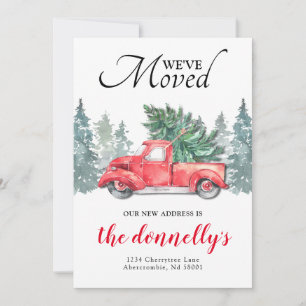 Red Truck Winter New Address Moving Announcement