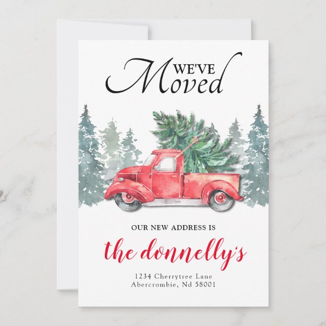 Red Truck Winter New Address Moving Announcement (Front)
