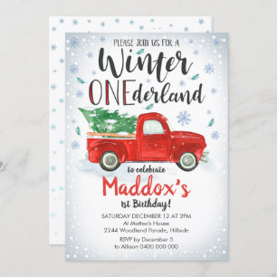 Red Truck Winter ONEderland Invitation Boy 1st