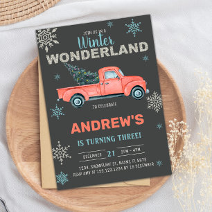 Red Truck Winter Wonderland Invitations