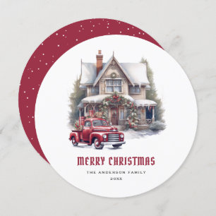 Red Truck Winter Wonderland Merry Christmas Card