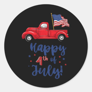 Red Truck With American Flag Happy 4th Of July Gif Classic Round Sticker