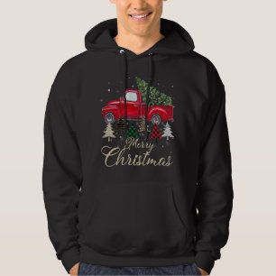 Red Truck With Buffalo Plaid And Leopard Christmas Hoodie