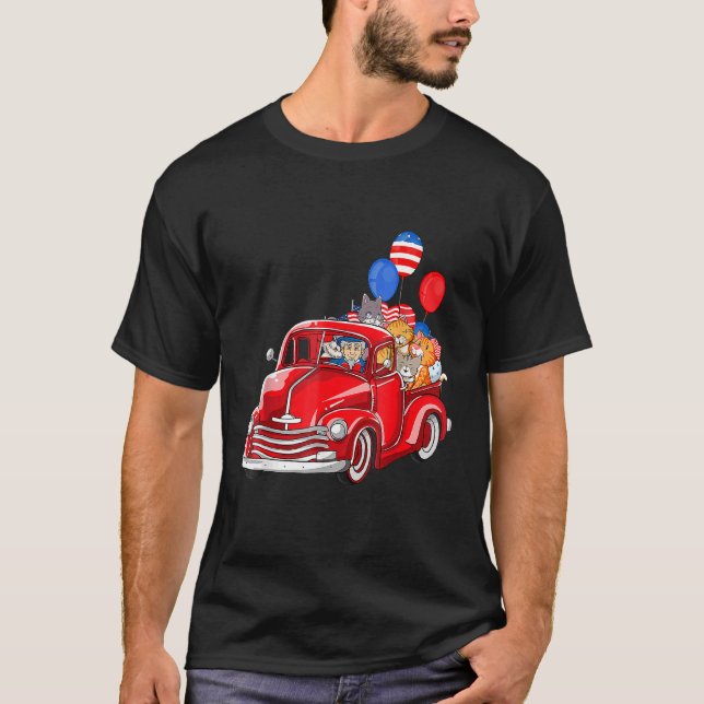 Red Truck With Cats 4th Of July Balloon Costume T-Shirt (Front)