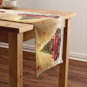 Red Truck with Christmas Tree Holiday Table Runner
