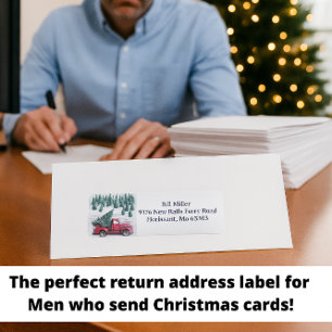  Red Truck with Christmas Tree Return Address  Label