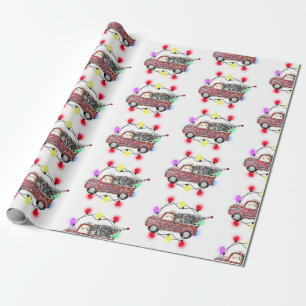 Red Truck with Christmas Tree Snowy Lights Wrapping Paper