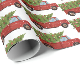 Red Truck With Christmas Tree Wrapping Paper