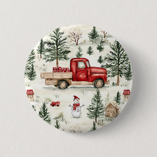 Red Truck with Gifts and Snowman 6 Cm Round Badge