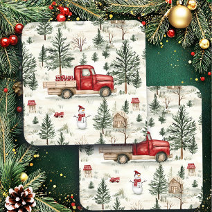 Red Truck with Gifts and Snowman Coaster