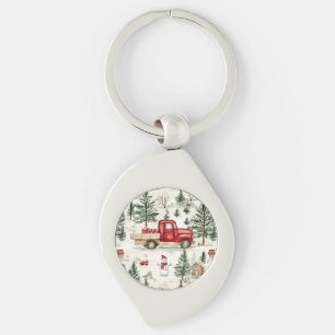 Red Truck with Gifts and Snowman Key Ring