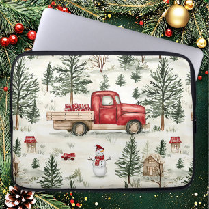 Red Truck with Gifts and Snowman Laptop Sleeve