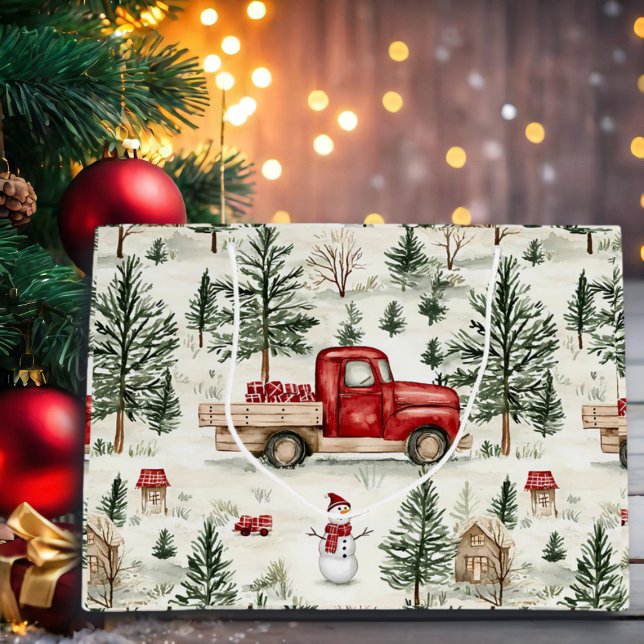 Red Truck with Gifts and Snowman Large Gift Bag (Creator Uploaded)