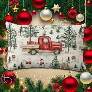 Red Truck with Gifts and Snowman Lumbar Cushion