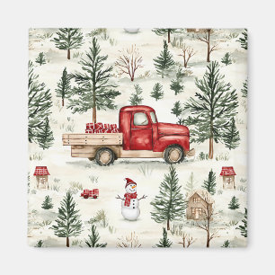 Red Truck with Gifts and Snowman Magnet