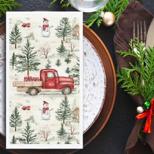 Red Truck with Gifts and Snowman Napkin