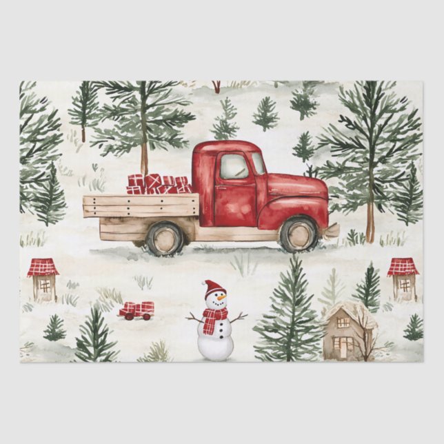 Red Truck with Gifts and Snowman Tissue Paper (Front)