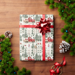 Red Truck with Gifts and Snowman Wrapping Paper