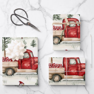 Red Truck with Gifts and Snowman Wrapping Paper Sheet
