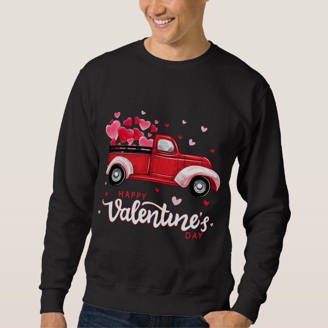 Red Truck With Hearts Happy Valentine's Day Sweatshirt (Front)