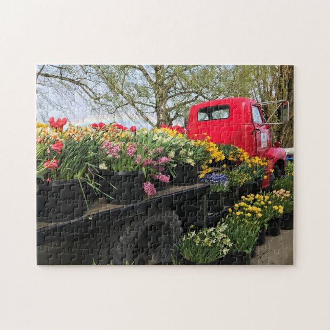 Red Truck with Spring Flowers & Rainbow Jigsaw Puzzle (Horizontal)