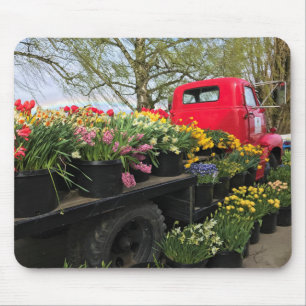 Red Truck with Spring Flowers & Rainbow Mouse Pad