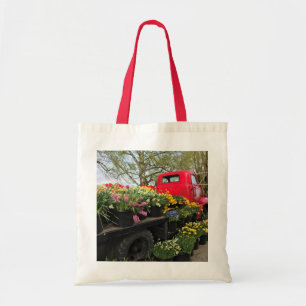 Red Truck with Spring Flowers & Rainbow Tote Bag