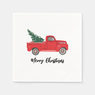 Red Truck with tree Art Painting Napkin