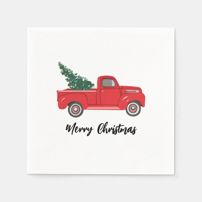 Red Truck with tree Art Painting Napkin (Front)