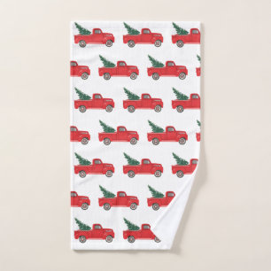 Red Truck with Tree Pattern Bath Towel Set
