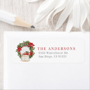 Red Truck Wreath Christmas Holiday Return Address Return Address Label