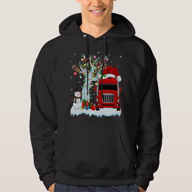 Red Truck Xmas Tree Lighting Santa Hat Red Truck C Hoodie (Front)