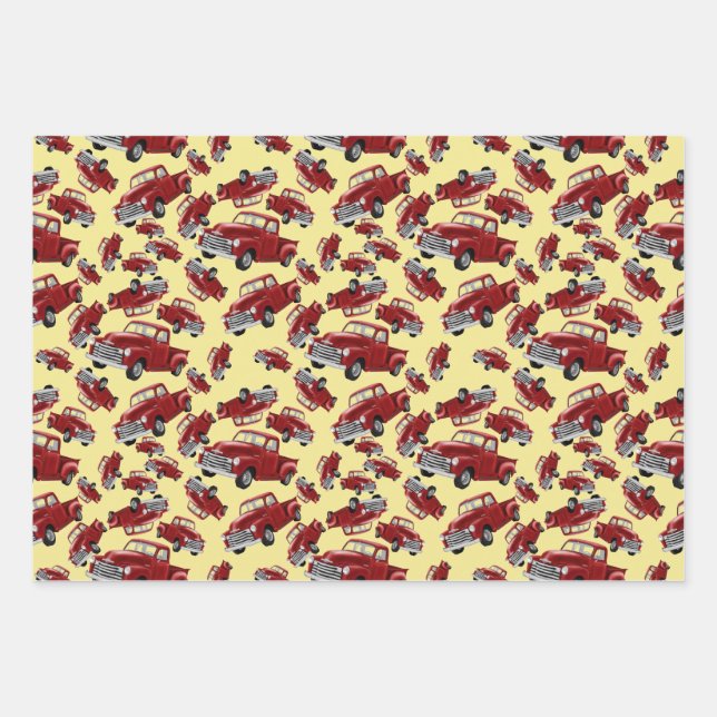 Red Trucks  Apples Wrapping Paper Sheet Set of 3 (Front 2)