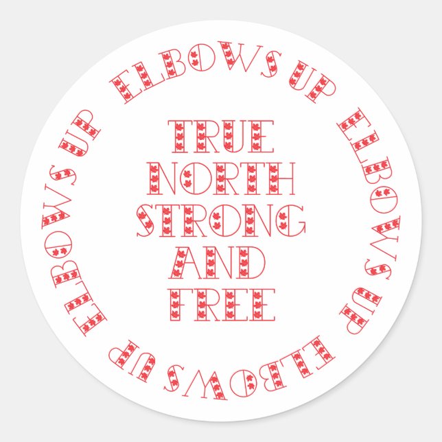 Red True North Strong and Free Elbows Up Classic Round Sticker (Front)